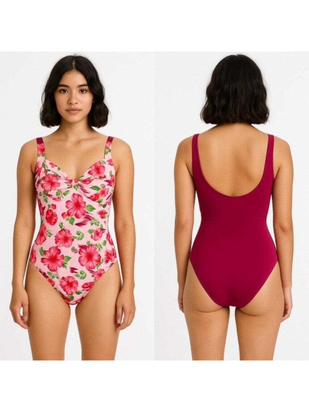 Vintage Hot Summer Beachwear Hibiscus One Piece Swimsuit